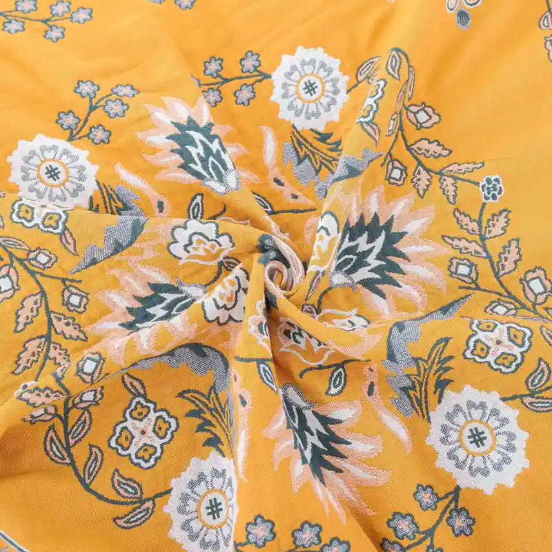 Ochre Yellow Floral Boho Blanket